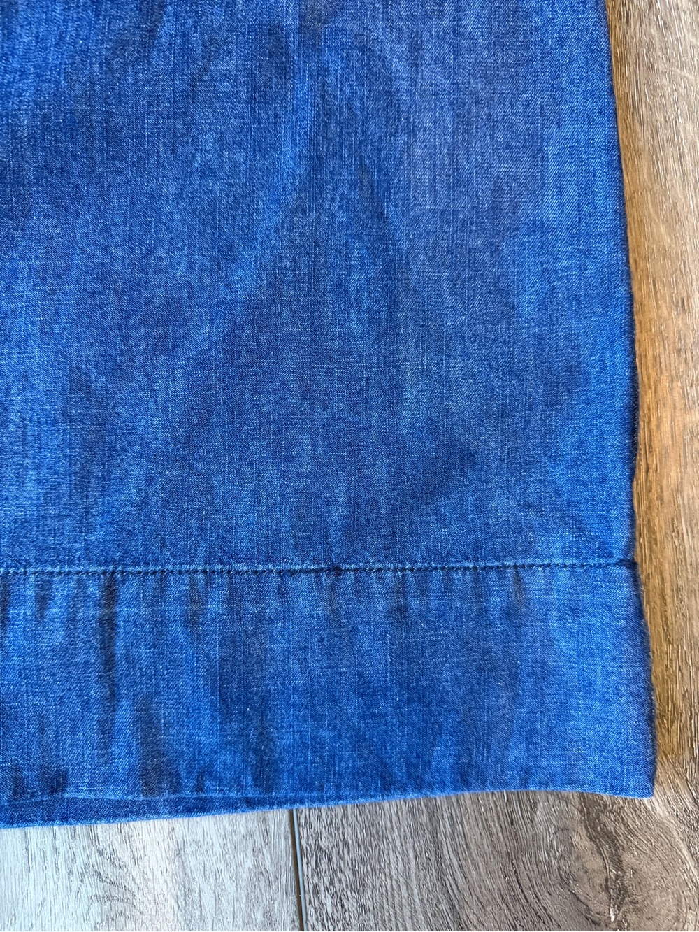 Draper James-Chambray Preppy Denim Ruffle Front Bell Sleeve Dress-Tailgate Ready - Picture 9 of 10